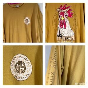 Simply Southern Long Sleeve Graphic T Shirt Blessed Rooster Sz XXL Whimsical